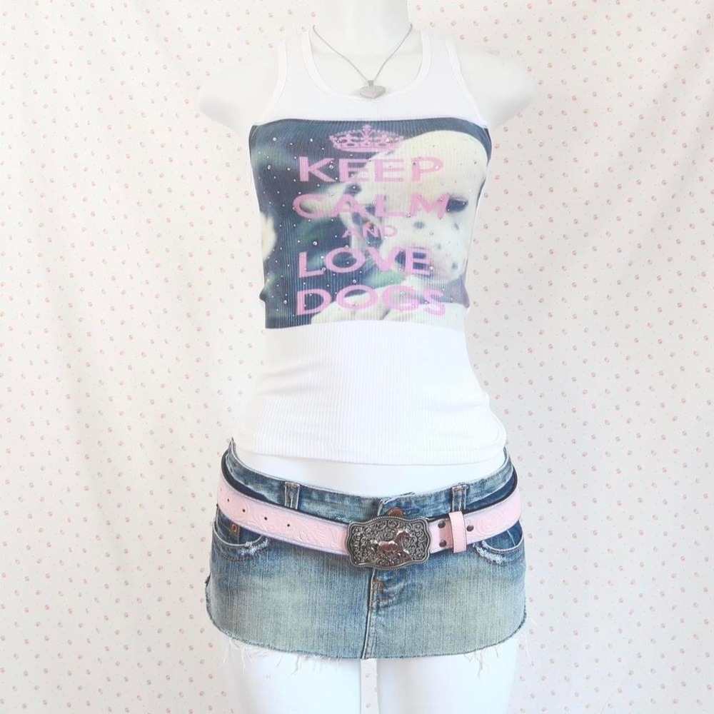 2010s keep calm and love dogs graphic tank top pug rhinestone cami